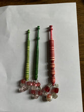 Load image into Gallery viewer, SOLD……..7 dyed bone lace bobbins with decorative turning. 19th century.