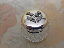 Load image into Gallery viewer, A small glass pot the silver lid set with stone thistles. HM. 1904