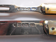 Load image into Gallery viewer, SOLD…….An elegant pearl handled folding knife and matching fork. HM 1844
