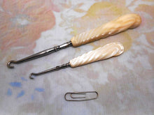 Load image into Gallery viewer, A pair of mother of pearl handled button hooks.  c1900-1920.