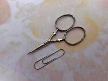 Load image into Gallery viewer, A small pair of steel scissors from a Palais Royal piano sewing box. c 1800