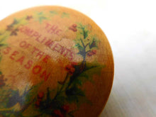 Load image into Gallery viewer, A small Mauchline Ware pot. Christmas theme. Compliments of the Season.