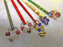 Load image into Gallery viewer, A group of 5 dyed bone lace bobbins. 19thc