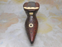 Load image into Gallery viewer, A mahogany shoe shaped snuff box with mutton bone inlay. c1870