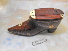 Load image into Gallery viewer, A mahogany shoe shaped snuff box with mutton bone inlay. c1870