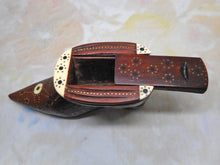 Load image into Gallery viewer, A mahogany shoe shaped snuff box with mutton bone inlay. c1870
