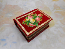 Load image into Gallery viewer, A red velvet needle packet box. 'Wishing You A Happy Birthday'.
