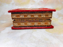 Load image into Gallery viewer, SOLD…..……A pristine red velvet needle packet box. 'Wishing You A Happy Birthday'.