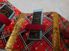 Load image into Gallery viewer, SOLD…..……A pristine red velvet needle packet box. 'Wishing You A Happy Birthday'.