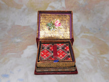 Load image into Gallery viewer, SOLD…..……A pristine red velvet needle packet box. 'Wishing You A Happy Birthday'.