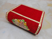 Load image into Gallery viewer, SOLD…..……A pristine red velvet needle packet box. 'Wishing You A Happy Birthday'.