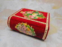 Load image into Gallery viewer, SOLD…..……A pristine red velvet needle packet box. 'Wishing You A Happy Birthday'.