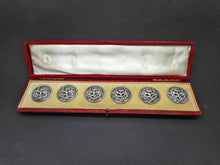 Load image into Gallery viewer, A boxed set of six silver buttons. HM 1901 L&S