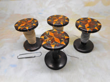 Load image into Gallery viewer, A set of 4 matching antique Tunbridge Ware reels /spools. c 1850