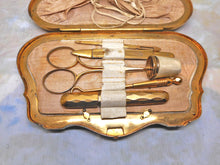 Load image into Gallery viewer, SOLD……..A red velvet and gold thread purse-a fully fitted sewing etui. French c1870