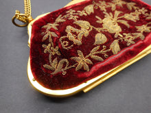 Load image into Gallery viewer, SOLD……..A red velvet and gold thread purse-a fully fitted sewing etui. French c1870
