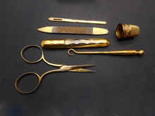 Load image into Gallery viewer, SOLD……..A red velvet and gold thread purse-a fully fitted sewing etui. French c1870