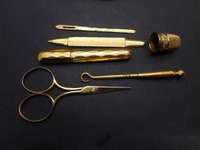 Load image into Gallery viewer, SOLD……..A red velvet and gold thread purse-a fully fitted sewing etui. French c1870