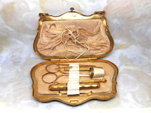 Load image into Gallery viewer, A red velvet and gold thread purse-a sewing etui. French c1870