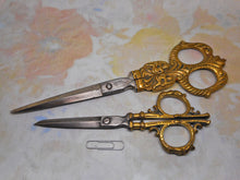 Load image into Gallery viewer, Two pairs of large brass handled German scissors. 19th century. Solingen.