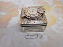 Load image into Gallery viewer, A silver topped inkwell from a writing box. HM 1842