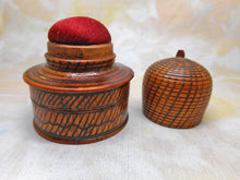 Load image into Gallery viewer, SOLD.....A wooden pin poppet / pin box combo. c 1800