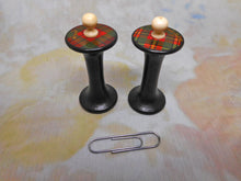 Load image into Gallery viewer, Two rare Tartan Ware cotton reels / spools. c1850.