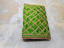 Load image into Gallery viewer, A green silk hussif decorated with chain stitches. c1830