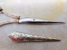 Load image into Gallery viewer, A pair of bright cut, engraved silver scissors with sheath. c1820.