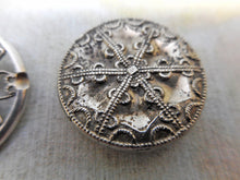 Load image into Gallery viewer, Two old silver buttons-filigree and mock filigree.