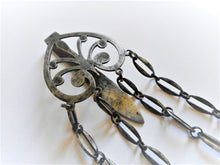 Load image into Gallery viewer, SOLD…….A long, decoratively engraved, cut steel chatelaine with six appendages. c 1850.