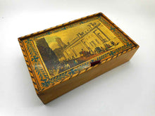 Load image into Gallery viewer, A Georgian wooden box with a print of the Bank of England dating it to the 1830s.