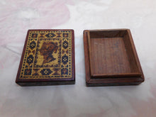 Load image into Gallery viewer, A Tunbridge Ware stamp box with old stamps. c 1860
