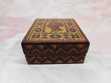Load image into Gallery viewer, A Tunbridge Ware stamp box with old stamps. c 1860