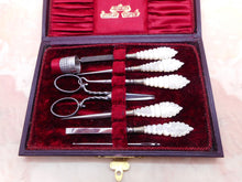 Load image into Gallery viewer, A good quality red leather cased sewing set. c 1900- 1920