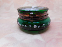 Load image into Gallery viewer, SOLD…….A green glass trinket box with 'Mary Gregory' decoration. c1900