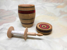 Load image into Gallery viewer, SOLD..............Painted Tunbridge Ware thread barrel. c 1800