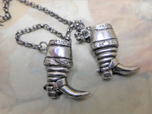 Load image into Gallery viewer, SOLD……..A pair of silver boot knitting needle retainers. Continental. c 1860