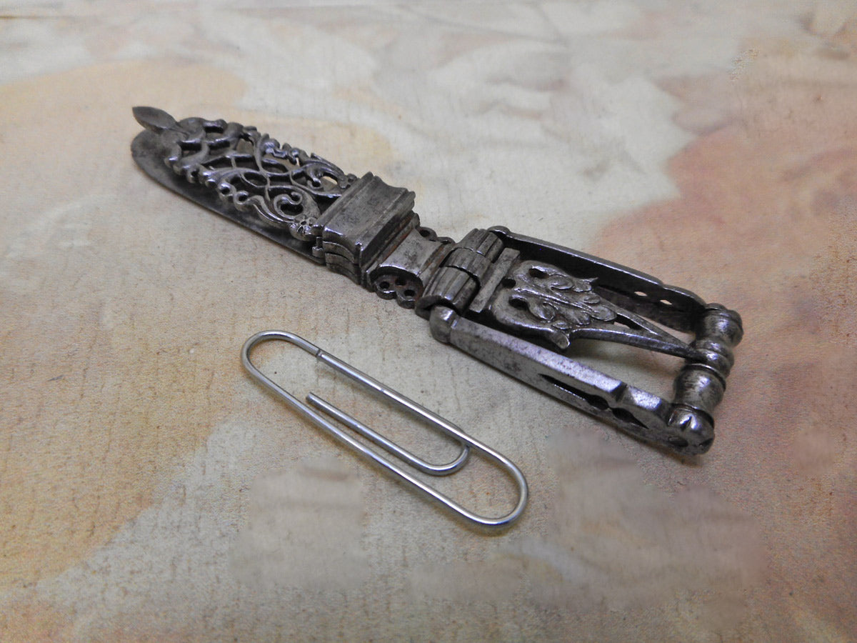 An interesting steel belt buckle. 18th century. Curio Antiques
