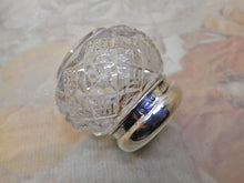 Load image into Gallery viewer, A small glass pot the silver lid with a Scottish design of stone set thistles. HM. 1904