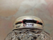 Load image into Gallery viewer, A small glass pot the silver lid with a Scottish design of stone set thistles. HM. 1904