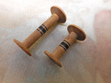 Load image into Gallery viewer, Two small antique Painted Tunbridge Ware cotton reels / spools. Sewing. c1800