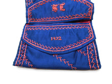 Load image into Gallery viewer, An embroidered blue silk wallet dated 1892.