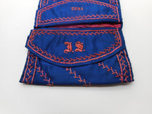 Load image into Gallery viewer, An embroidered blue silk wallet dated 1892.