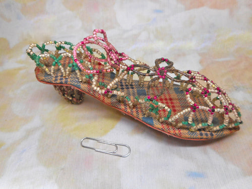 A novelty bead work shoe. 19th century.