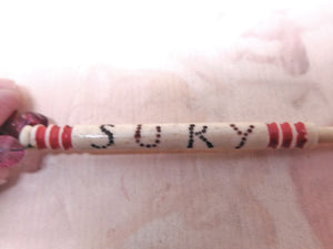 SOLD……'Suky'-an inscribed mutton bone lace bobbin. 19thc