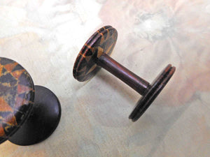 A pair of Tunbridge Ware cotton reels / spools. c 1840