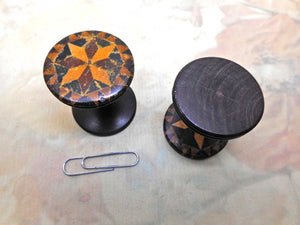 A pair of Tunbridge Ware cotton reels / spools. c 1840