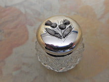 Load image into Gallery viewer, A small glass pot the silver lid set with stone thistles. HM. 1904
