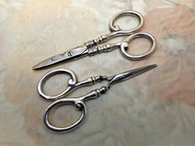 Load image into Gallery viewer, Two pairs of silver handled scissors. B&#39;ham 1900
